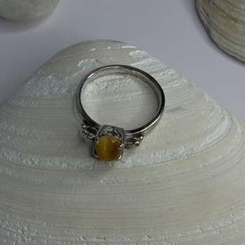 925 Sterling Silver Yellow Jade Ring Size 7