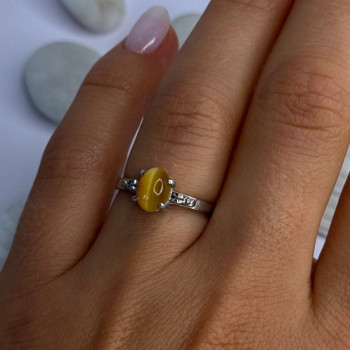 925 Sterling Silver Yellow Jade Ring Size 7