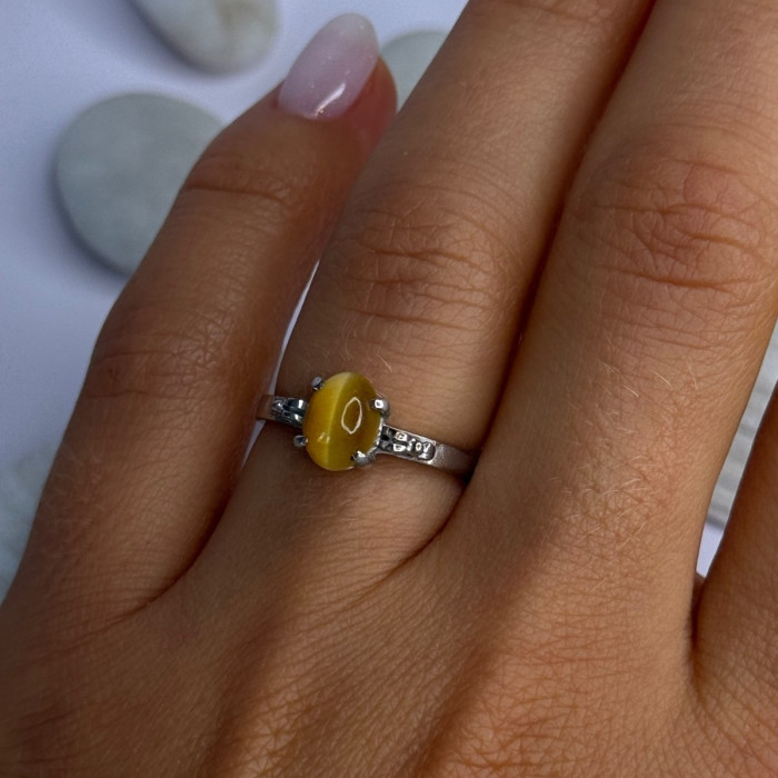 925 Sterling Silver Yellow Jade Ring Size 7