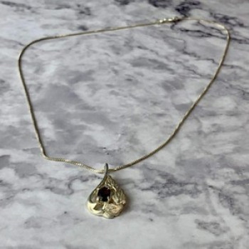 925 Sterling Silver Garnet Chain With Pendant Italy