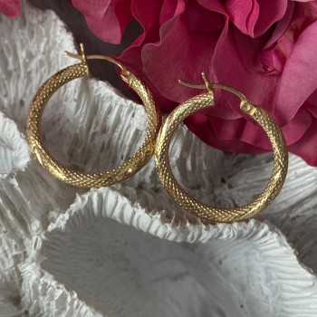 Italy 14K Yellow Gold Hoop Earrings Length 1 Inch