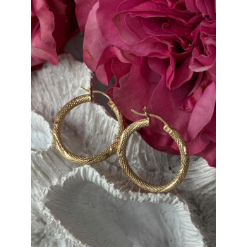 Italy 14K Yellow Gold Hoop Earrings Length 1 inch