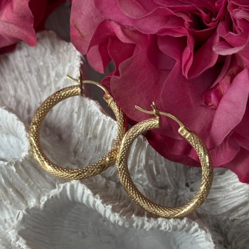 Italy 14K Yellow Gold Hoop Earrings Length 1 Inch