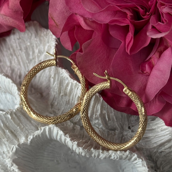 Italy 14K Yellow Gold Hoop Earrings Length 1 Inch