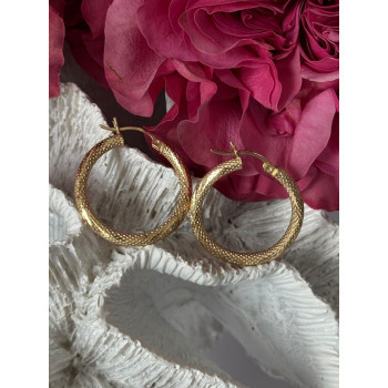 Italy 14K Yellow Gold Hoop Earrings Length 1 inch