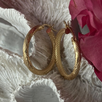 Italy 14K Yellow Gold Hoop Earrings Length 1 Inch