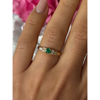 14K Yellow Gold Emerald & Diamond Ring Size 7