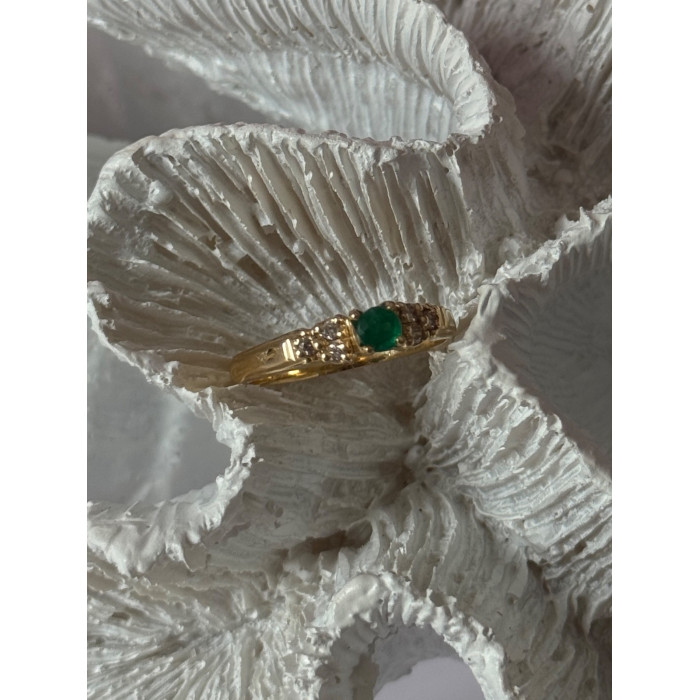 14K Yellow Gold Emerald & Diamond Ring Size 7