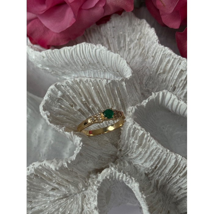 14K Yellow Gold Emerald & Diamond Ring Size 7