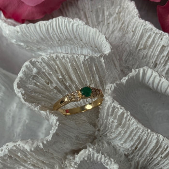 14K Yellow Gold Emerald & Diamond Ring Size 7