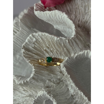 14K Yellow Gold Emerald & Diamond Ring Size 7