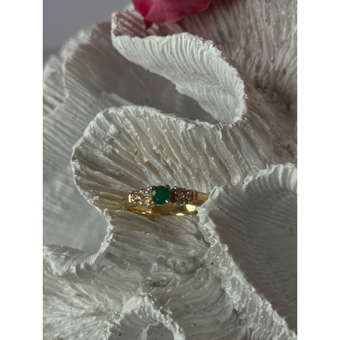 14K Yellow Gold Emerald & Diamond Ring Size 7