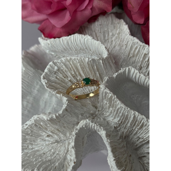14K Yellow Gold Emerald & Diamond Ring Size 7