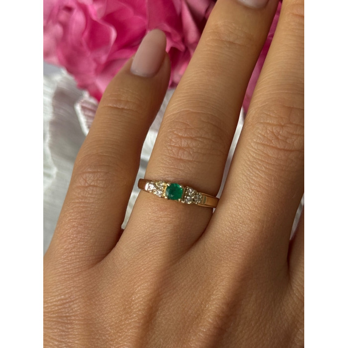 14K Yellow Gold Emerald & Diamond Ring Size 7