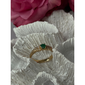 14K Yellow Gold Emerald & Diamond Ring Size 7