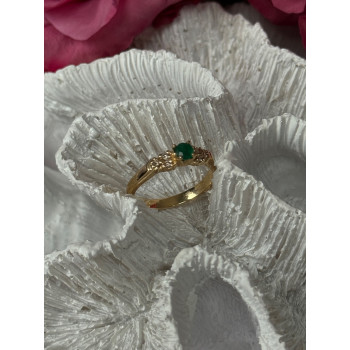 14K Yellow Gold Emerald & Diamond Ring Size 7
