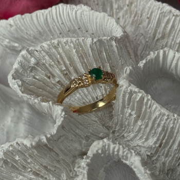 14K Yellow Gold Emerald & Diamond Ring Size 7