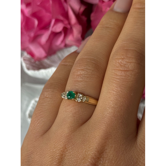 14K Yellow Gold Emerald & Diamond Ring Size 7