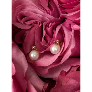 14K 585 Yellow Gold Pearl & Ruby Stud Earrings