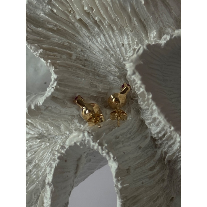 14K 585 Yellow Gold Pearl & Ruby Stud Earrings