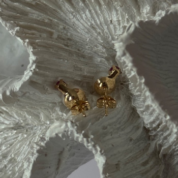 14K Yellow Gold Pearl & Ruby Stud Earrings