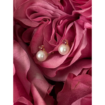 14K 585 Yellow Gold Pearl & Ruby Stud Earrings