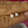 14K Yellow Gold Pearl & Ruby Stud Earrings