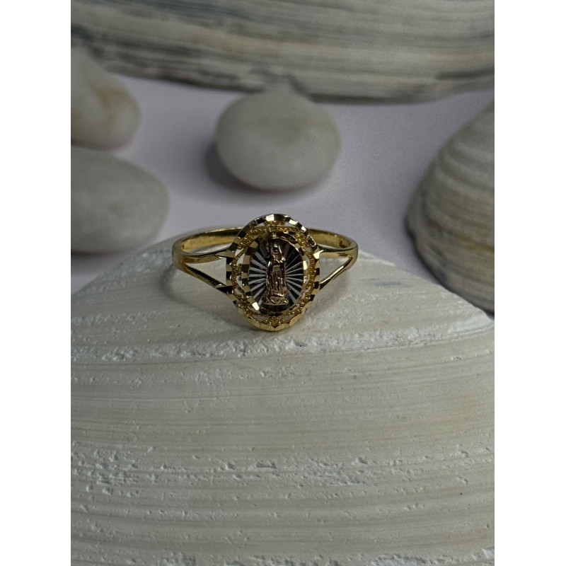 925 Sterling Silver Gold Plated Virgin Mary Ring Size 9