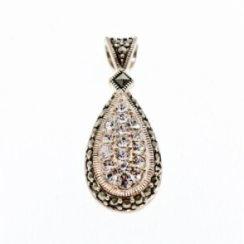 925 Sterling Silver CZ & Marcasite Drop Pendant