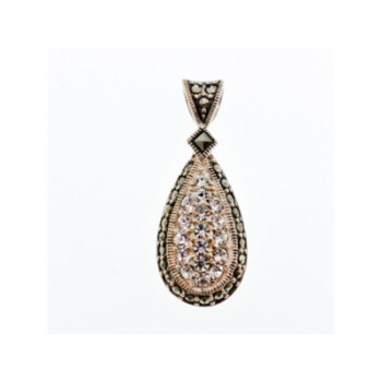 925 Sterling Silver CZ & Marcasite Drop Pendant