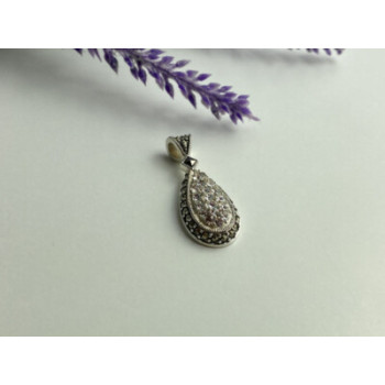 925 Sterling Silver CZ & Marcasite Drop Pendant