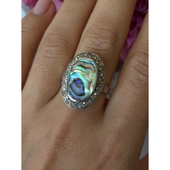 Vintage 925 Sterling Silver Abalone & Marcasite Ring Size 9