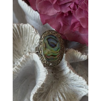 Vintage 925 Sterling Silver Abalone & Marcasite Ring Size 9