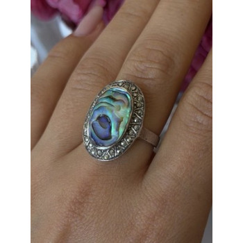 Vintage 925 Sterling Silver Abalone & Marcasite Ring Size 9