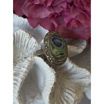 Vintage 925 Sterling Silver Abalone & Marcasite Ring Size 9