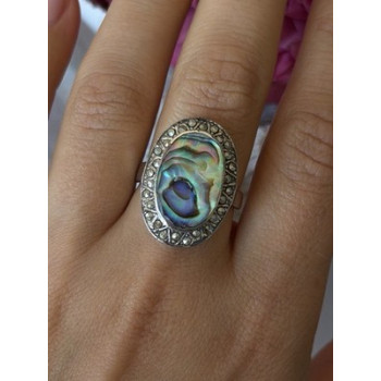 Vintage 925 Sterling Silver Abalone & Marcasite Ring Size 9
