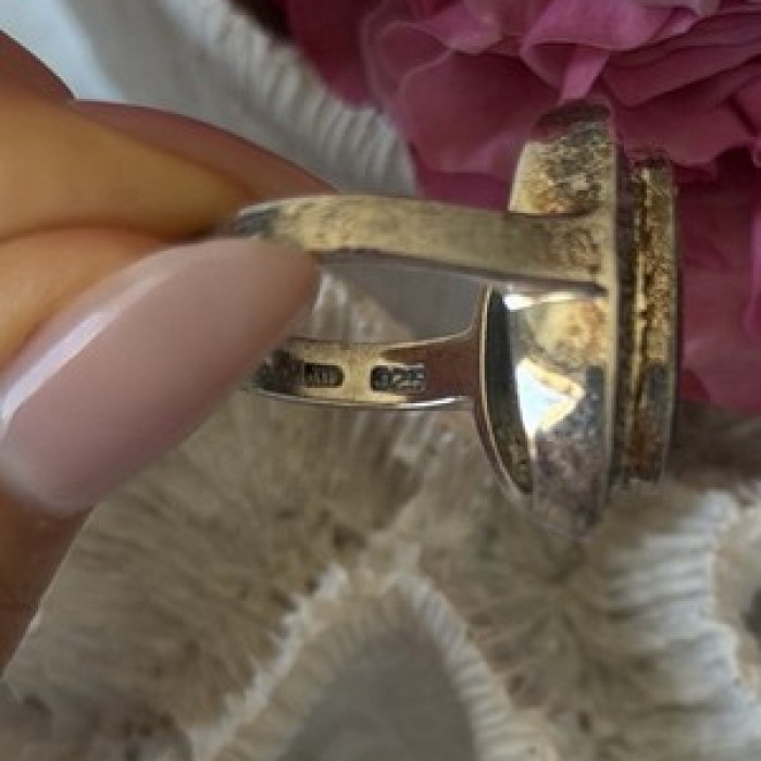 Vintage 925 Sterling Silver Abalone & Marcasite Ring Size 9