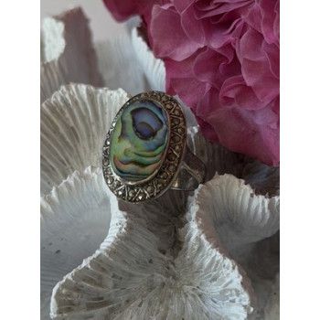 Vintage 925 Sterling Silver Abalone & Marcasite Ring Size 9