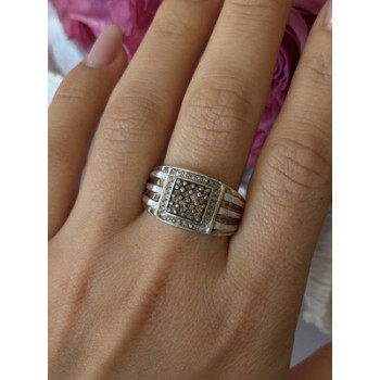 Mens 925 Sterling Silver White & Brown Tourmaline Ring Size 10.5