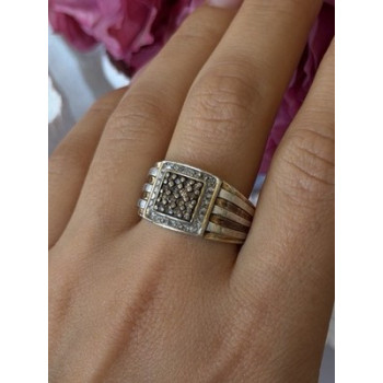 Mens 925 Sterling Silver White & Brown Tourmaline Ring Size 10.5