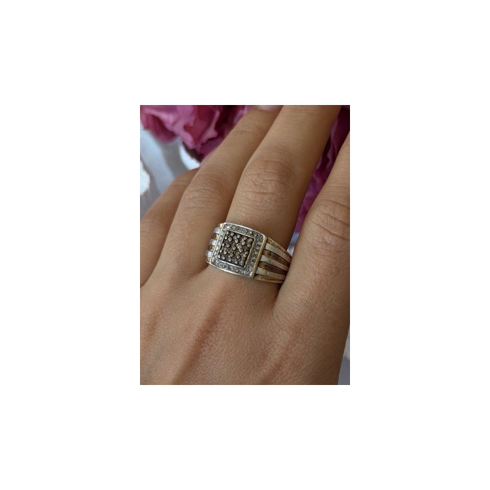 Mens 925 Sterling Silver White & Brown Tourmaline Ring Size 10.5