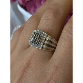 Mens 925 Sterling Silver White & Brown Tourmaline Ring Size 10.5