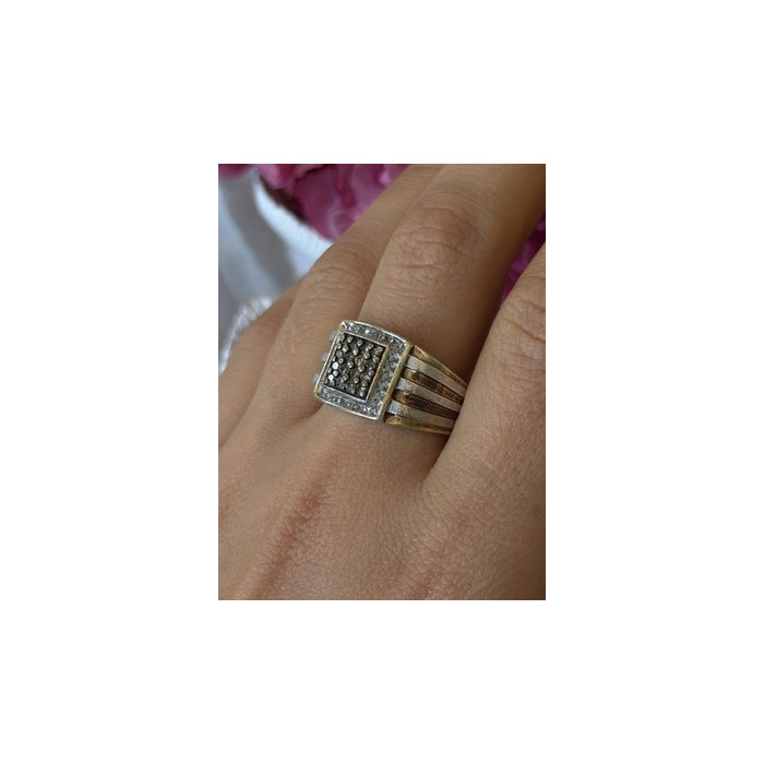 Mens 925 Sterling Silver White & Brown Tourmaline Ring Size 10.5