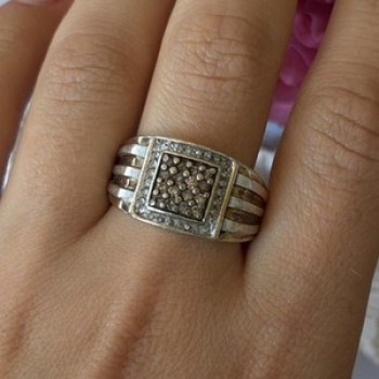 Mens 925 Sterling Silver White & Brown Tourmaline Ring Size 10.5