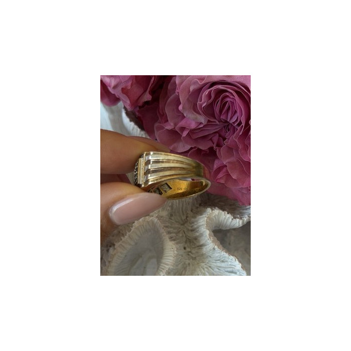 Mens 925 Sterling Silver White & Brown Tourmaline Ring Size 10.5