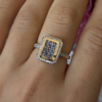 925 Sterling Silver Gold Plated Tanzanite & Beryl Ring Size 8