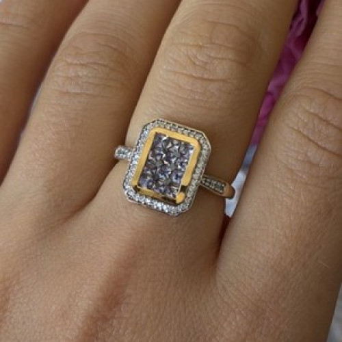 925 Sterling Silver Gold Plated Tanzanite & Beryl Ring Size 8