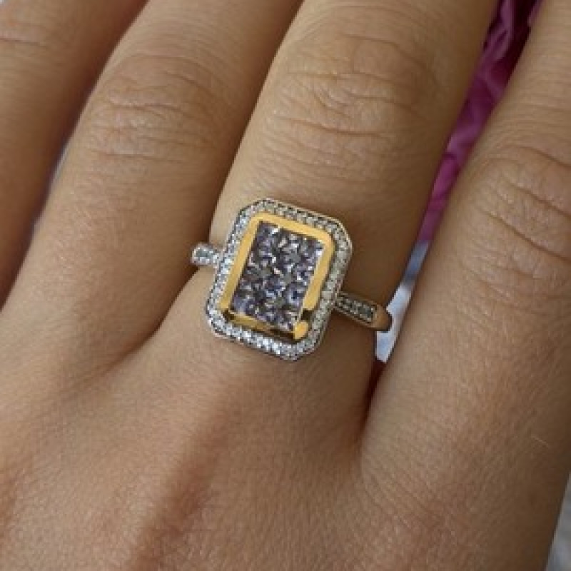 925 Sterling Silver Gold Plated Tanzanite & Beryl Ring Size 8