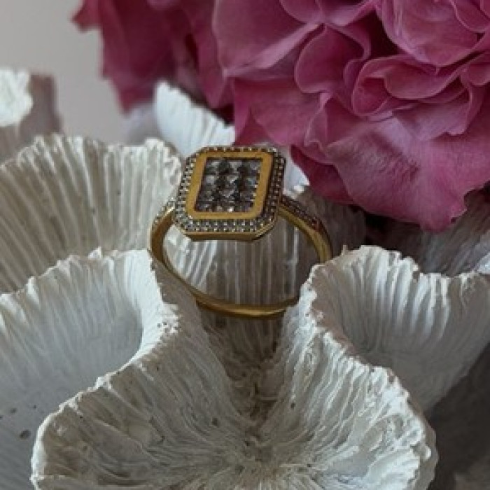 925 Sterling Silver Gold Plated Tanzanite & Beryl Ring Size 8