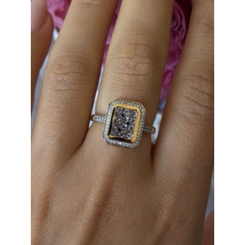 925 Sterling Silver Gold Plated Tanzanite & Beryl Ring Size 8